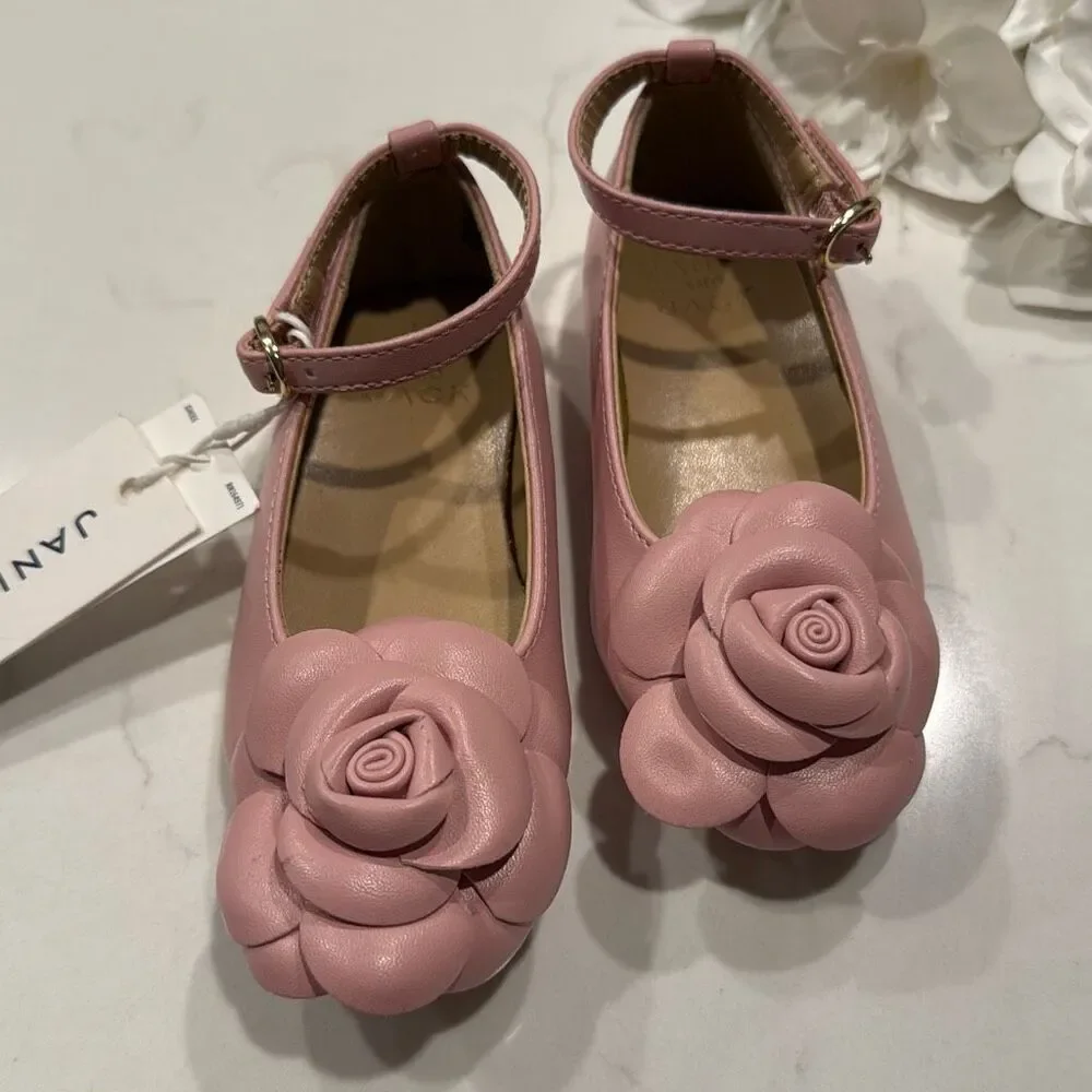 Janie and Jack Rosette Ballet Flat in Pale Pink Size 5
